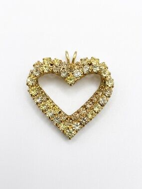 Vintage Gold Tone Rhinestone Open Heart Pendant Classic Costume Jewelry Piece